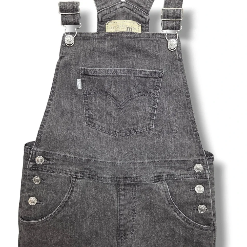 Levis SilverTab Baggy Denim Overalls Girls 14 Charcoal Gray Jumper Crop Mid Rise
